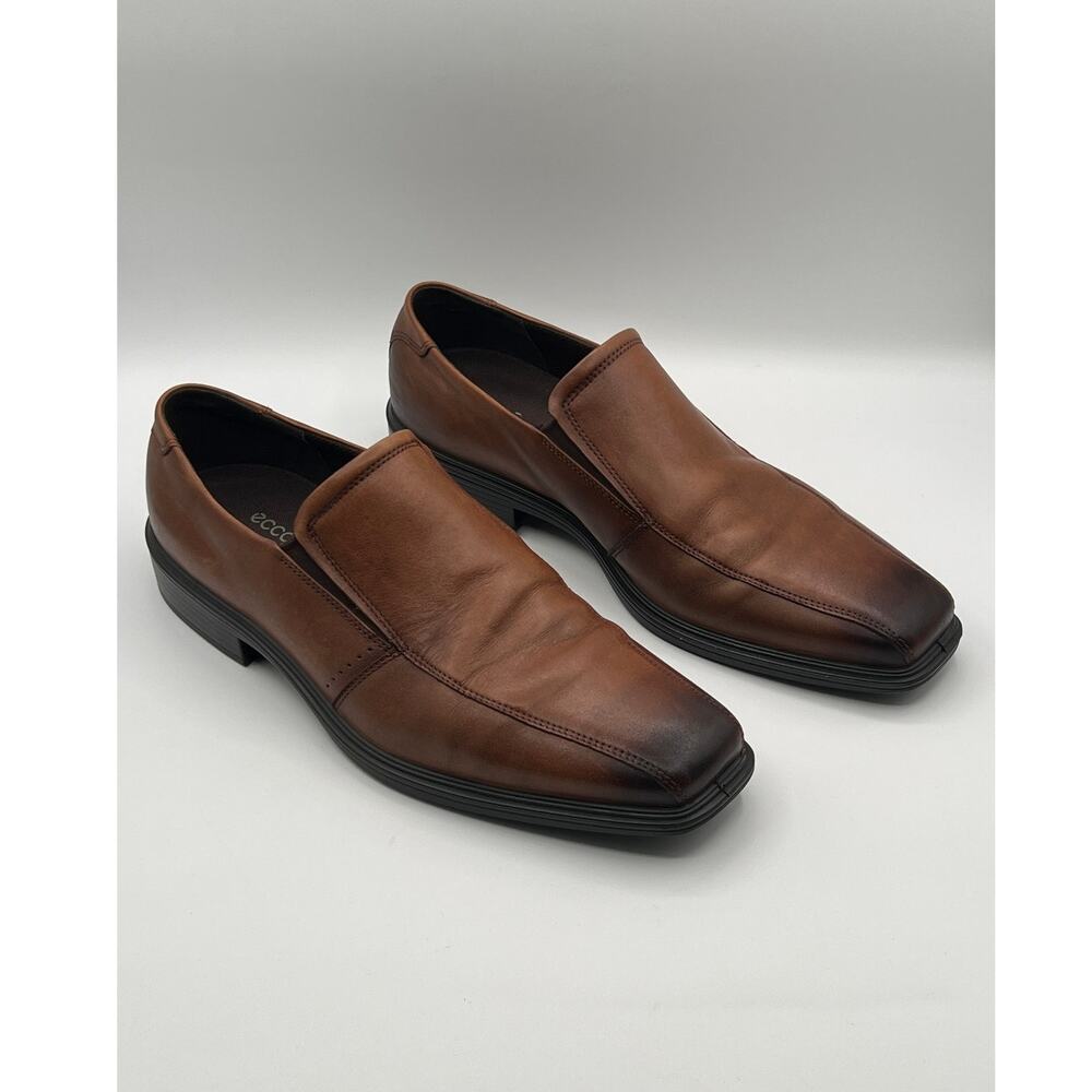 ECCO MENS MINNEAPOLIS BROWN LEATHER SQUARE TOE LOAFERS DRESS SHOES SIZE 47 US 13